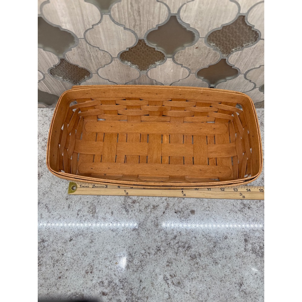 Longaberger Handwoven Rectangular Bread Basket Dresden Ohio USA Brown 14x7.5x3.5 - Picture 2 of 6